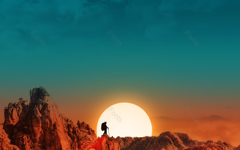 户外登山渐变黄色夕阳人物剪影背景,高清,摄影图,摄影图片,图片大全,摄影图免费下载